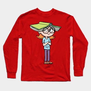 girl with an open book on her head Long Sleeve T-Shirt